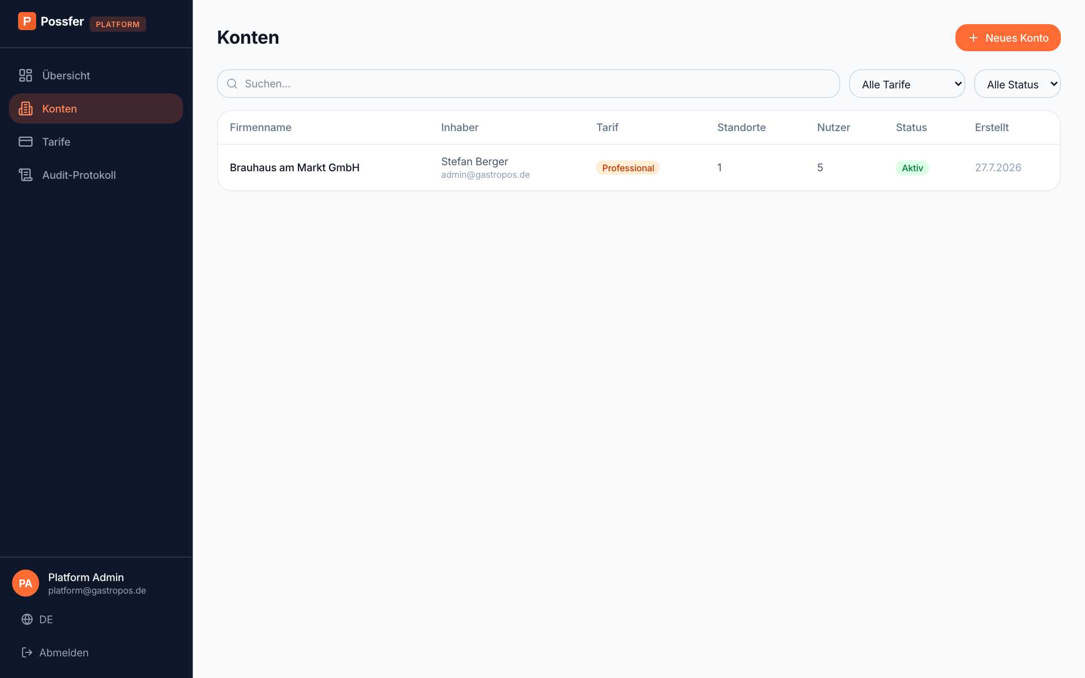 Platform hesap listesi